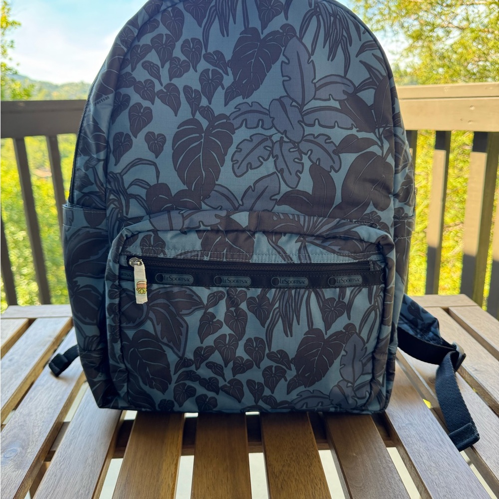 Lesportsac Blue and Black Leaf Backpack